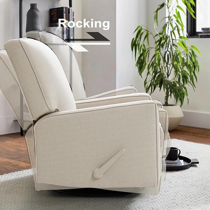 Harkawon Swivel Rocker Recliner Chair Glider Rocker Recliner Rocking Chair Nursery Fabric Chair with High Back Deep Seat for Living Room Bedroom Beige