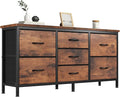 DUMOS TV Stand 7 Drawer Dresser for Bedroom with Storage TV Stands for Living Room Grey Farmhouse Entertainment Center Media Console Table with Metal Frame Adjustable Feet