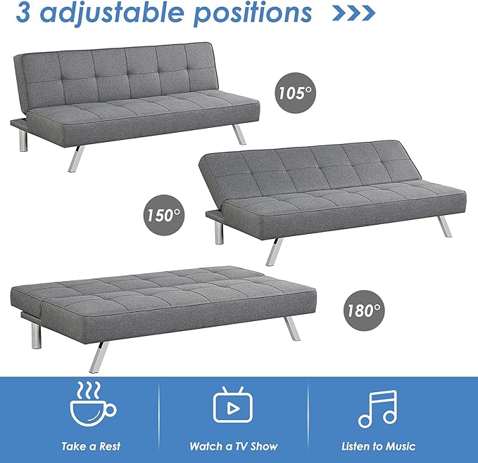 Giantex 3-Seat Convertible Sofa Bed Sofa Bed w/ 3 Adjustable Angles Line Fabric &amp High-Density Sponge Durable Wood Frame &ampSturdy Stainless-Steel Feet Suitable for Living Room Bedroom