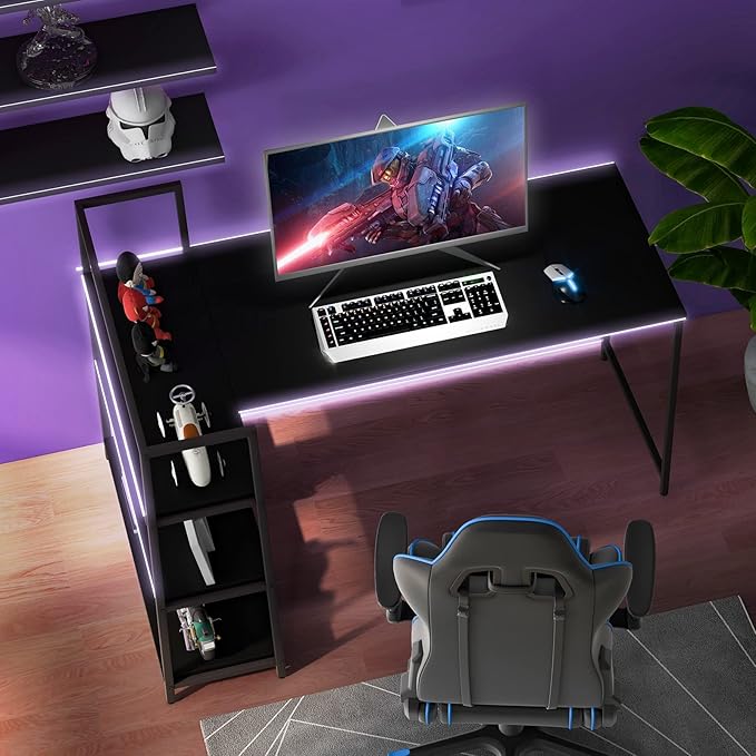 COSTWAY 59 Inch L-Shaped Computer Desk Large Reversible Corner Desk with Open Storage Shelves Space-Saving Writing Study Table PC Laptop Gaming Desk for Home Office (Black)