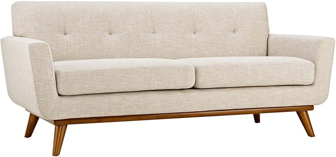 Modway Engage Mid-Century Modern Upholstered Fabric Loveseat in Beige