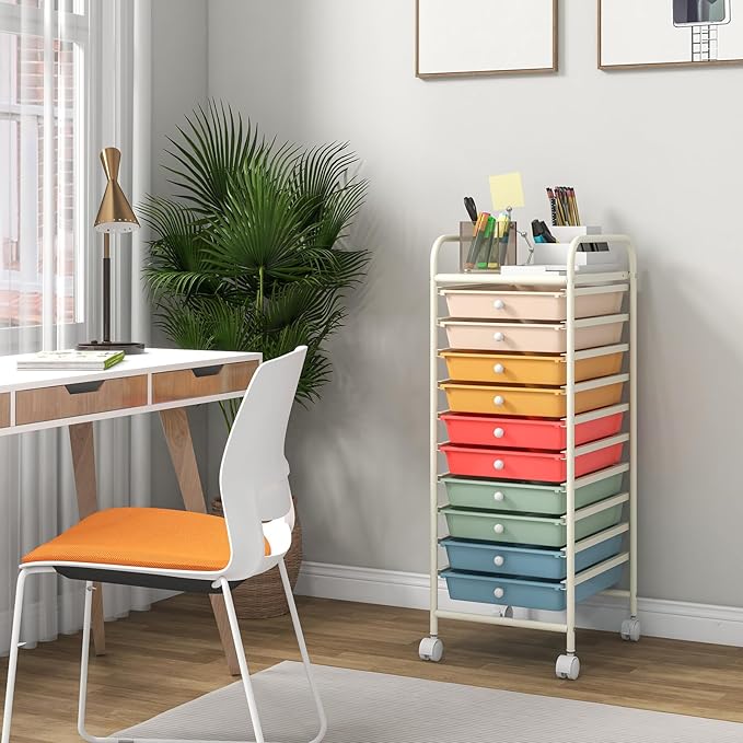 Giantex 10-Drawer Rolling Storage Cart w/Wheels Handle Removable Drawers Mobile Organizer Storage Unit Trolley Utility Cart for Home Kitchen Makeup Living Room Office Play Room