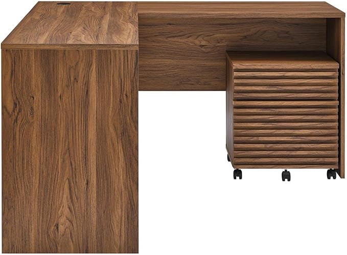 Modway Render Mid-Century Modern Office Desk and File Cabinet Set Walnut