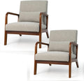 GORELAX Mid Century Modern Accent Chair Upholstered Lounge Armchair with Wood Frame &amp Lumbar Pillow Comfy Reading Chair for Living Room Bedroom Office (2 Grey)