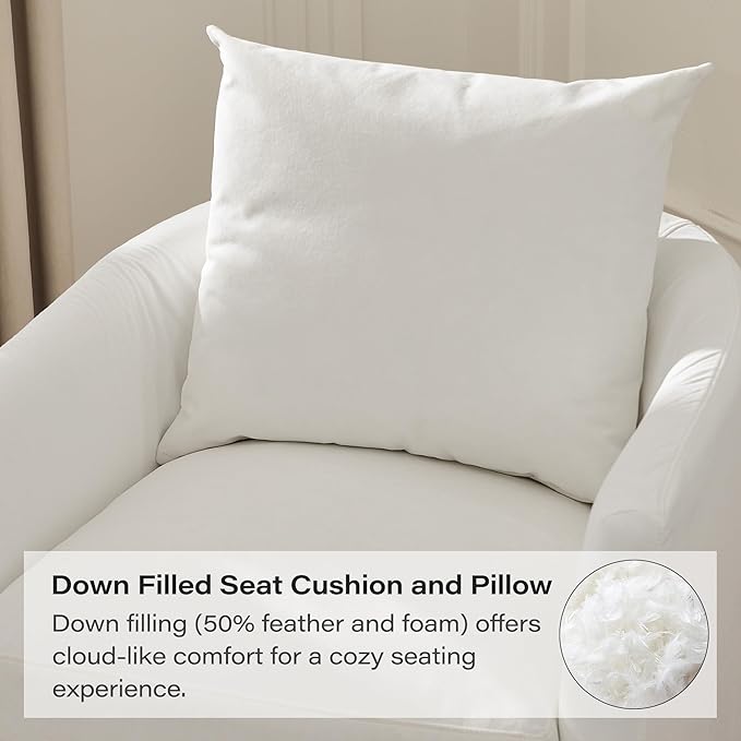 KINWELL 32 Wide Upholstered Down Fill Slipcovered Swivel Barrel Armchair Set of 2 Modern Comfy Swivel Accent Chair with Pillow Back for Living Room Bedroom Fully Assembled (Pearl White)