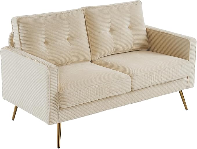 VINGLI 56 Modern Beige LoveseatSmall Corduroy Sofa Couch Deep Seat for Living Room2-Seater Loveseat Sofa for BedroomApartmentOfficeDormSmall Space