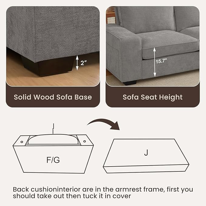 PARKOL 101 L-Shaped Sectional Couch with Storage Sofa with Reversible Chaise USB Type-C Charging Chenille Fabric Removable Cushion Covers for Small Space Apartment Living Room Light Gray