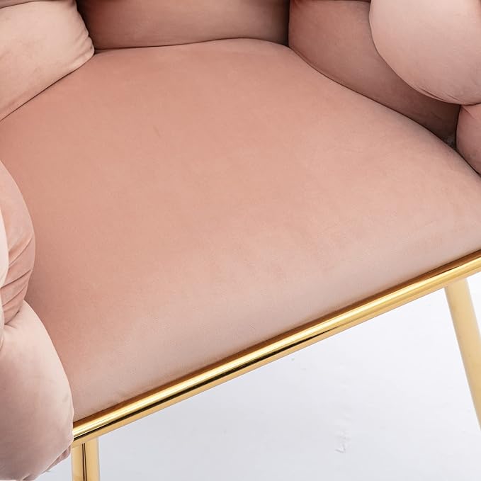 Polibi Modern Velvet Accent ChairDining Chair Single Sofa Chair Leisure Lounge Chairs with Golden Metal Frame LegsLiving Room Furniture1PCS Pink