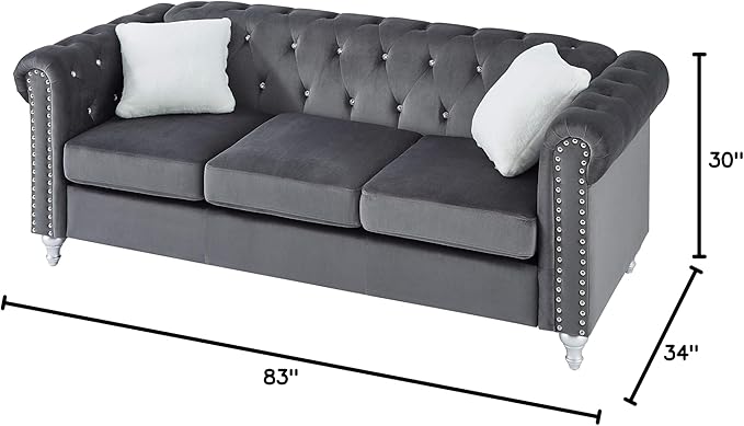 Glory Furniture Raisa Velvet Sofa in Gray
