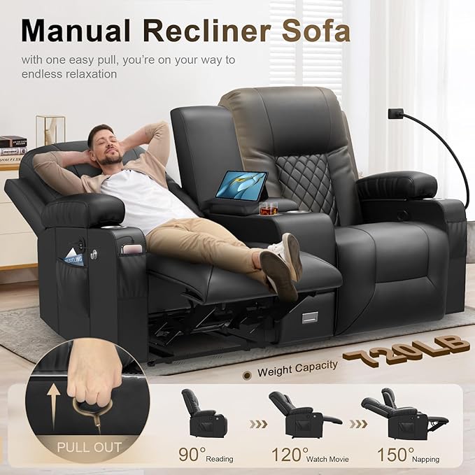 YONISEE Large Loveseat Recliner Loveseat Recliner Sofa with Storage Console Recliner Chair with USB Ports 2 Cell Phone Holders Cup Holder Loveseat Couch for Living Room
