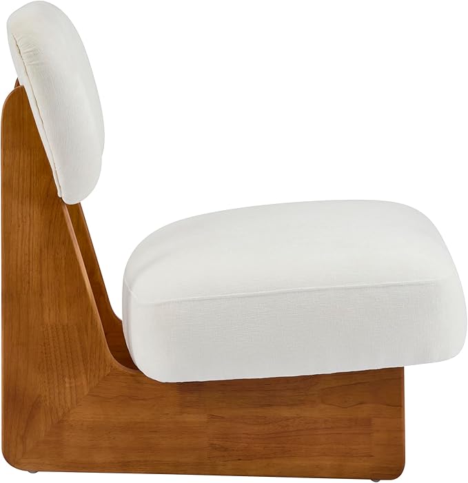 Christopher Knight Home Mores Low Profile Accent Chair Set of 2 Modern Living Room Armless Lounge Chair Fabric Comfy Reading Chair for Bedroom Wooden Frame and Thick Padded Seat Beige + Natural