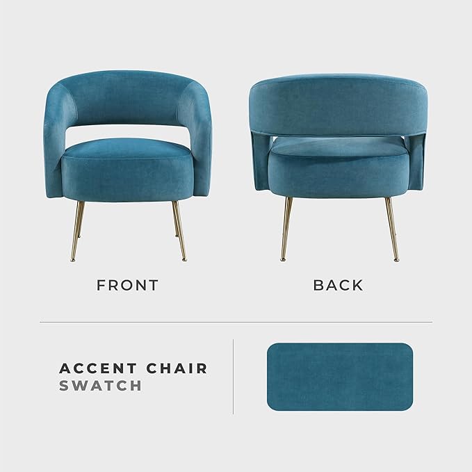 Lexicon Mid-Century Modern Velvet Accent Chair with Open Back Gold Metal Legs Upholstered Curved Barrel Armchair for Living Room/Bedroom/Office Easy Assembly Dark Teal