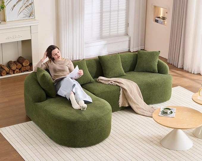 KEIKI L-Shaped Chenille Modular Sectional Couches with Chaise Lounge &amp 4 Pillows 3 Seater Oversized Upholstered Luxury Plush Cloud Sofa for Living Room Apartment Full Sponge Compression