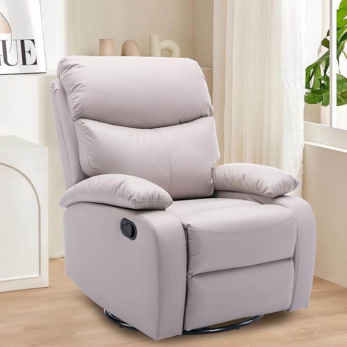 Swivel Rocker Recliner Chair Rocking Chairs with Microfiber Leather Small Manual Recliner Chair for Living Room Nursery Bedroom RV Beige