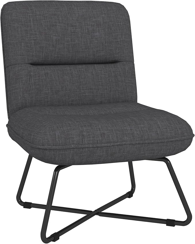 Armless Accent Chair Upholstered Slipper Chair for Living Room with Crossed Steel Legs Dark Gray