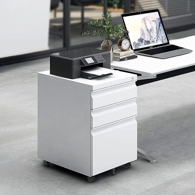 Anwick 3 Drawer Mobile File Cabinet Under Desk Fully Assembled Except Casters fits Letter/Legal/A4 Size for Home Office (White 3-Drawer)