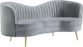 Coaster Home Furnishings - Sophia - Wood &amp Velvet - Upholstered Channel Tufted Loveseat with Inverted Camel Back and Golden Tapered Legs - Living Room - Gray - 506865