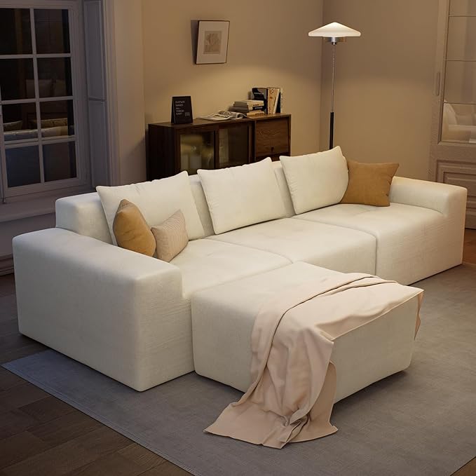 Maupvit 108 Modular Sectional Sofa Modern Cloud Couch L-Shaped Convertible Sleeper Sofa Bed with Movable Ottoman Deep Seat Boneless Comfy 3 Seater Couches for Living Room Beige | Breathable materi