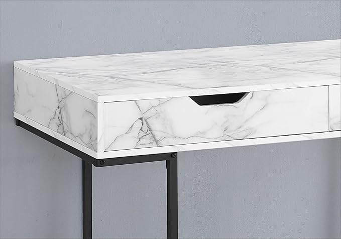 Monarch Specialties I 7558 Computer Desk Home Office Laptop Storage Drawers 48 L Work Metal Laminate White Marble Look Black Contemporary Modern