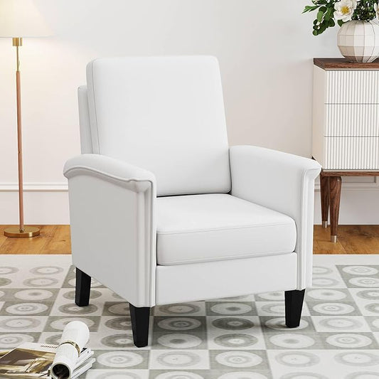 GOFLAME Modern Accent Chair Comfy Upholstered Armchair with Rubber Wood Legs and Thick Padded Cushion High Back Single Sofa Chair Reading Side Chair for Living Room Bedroom White