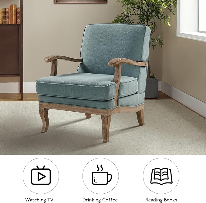 HULALA HOME Mid-Century Modern Accent Chairs Set of 2 Upholstered Lounge Arm Chair with Solid Wood Legs and Armrest Removable Cushion Comfy Reading Armchair for Living Room Bedroom Balcony Blue