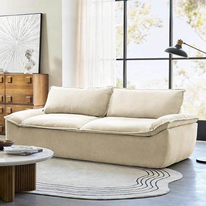 HULALA HOME 89 Compressed Foam Sofa Boneless Couch Oversized Cloud Couh with Deep Seat Modern 3 Seater Sofa with Removable Seat and Back Cushions No Assembly Required Beige