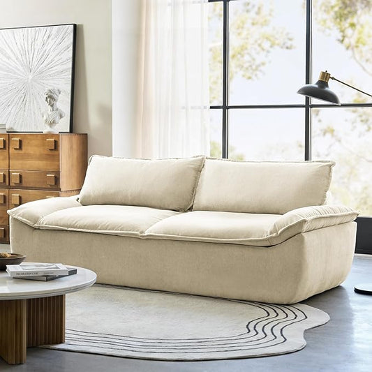 HULALA HOME 89 Compressed Foam Sofa Boneless Couch Oversized Cloud Couh with Deep Seat Modern 3 Seater Sofa with Removable Seat and Back Cushions No Assembly Required Beige
