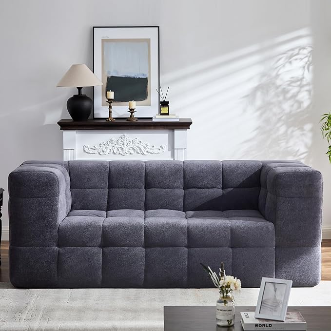 Modern Loveseat SofaBoneless Couch in a Box with Tufted DesignNo Assembly RequiredHigh-Resiliency Memory FoamSmall Sofa for Small SpacesLiving RoomBedroomGrey