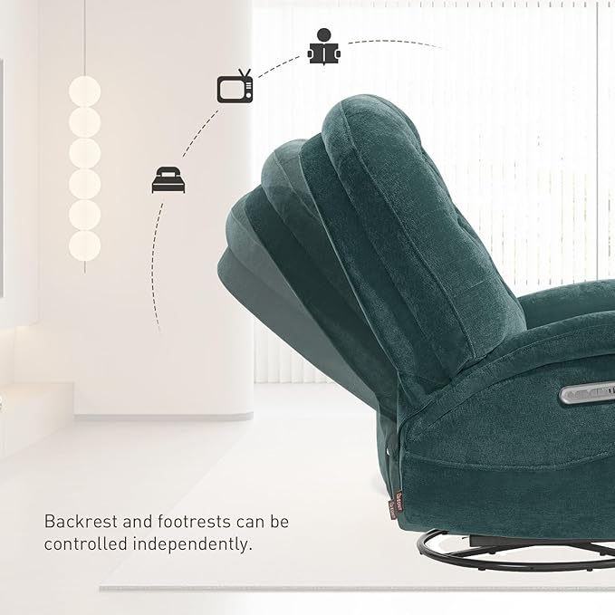 EONIX Stylish Power Swivel Rocker Recliner Chair for Living Room Rocking All Positions Dual Motor Independently Controlled Backrest and Headrest SXXY005021 Green