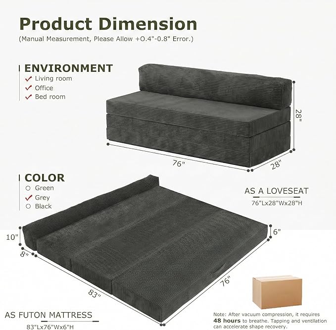 5-in-1 Convertible Sofa Bed Boneless Loveseat Sleeper with Removable Cushions &amp Washable CoverFuton Sofa Bed with Handle Pull Out Couch for Small Spaces King Size Grey