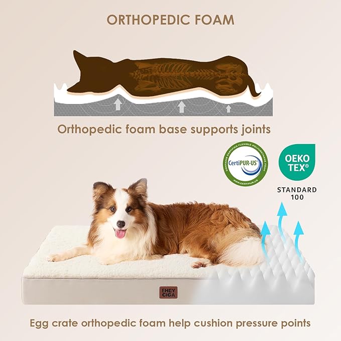 EHEYCIGA Orthopedic Dog Beds for Large Dogs with Removable Washable Cover Camel 36x27