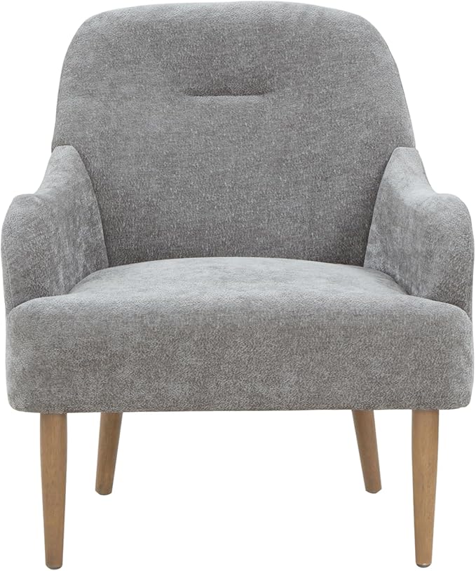 Chenille Armchair Modern Style Accent Chair with Wood Legs Comfy Design for Living Room Bedroom Office Gray RR142
