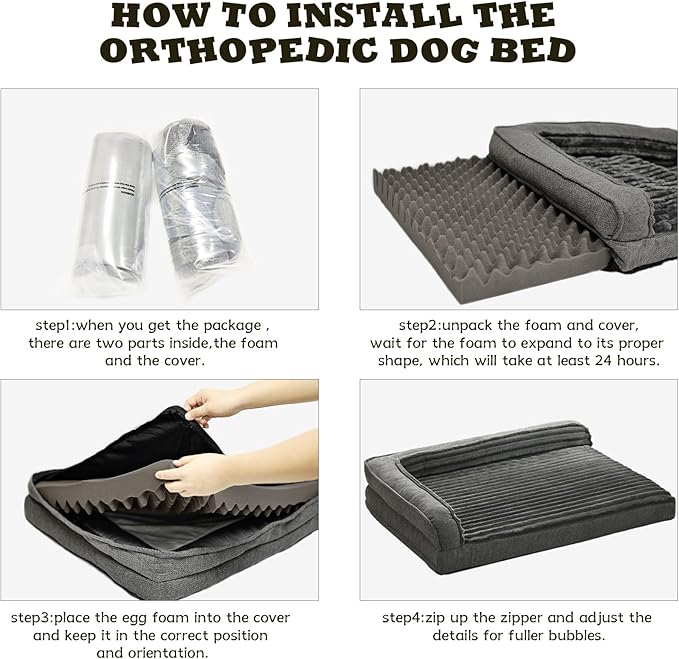 WINDRACING Orthopedic Dog Beds for Medium Dogs Waterproof Egg Foam Dog Sofa Bed with L Bolster Sides Washable Medium Pet Bed with Removable Cover &amp Non-Slip Bottom 36 x 23 inch Gray