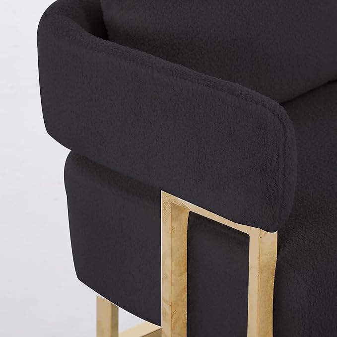 51 Comfy Loveset Sofa Black Small Teddy Love Seat Sofa Bedroom Mini Couch Living Room Side Chair with Gold Metal Legs for Dressing Area Reception Room Office (Black)