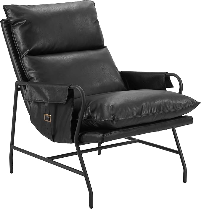 Zuo Halaus Accent Chair Black Black Accent Chair Modern Style Faux Leather Plush and Durable Faux Leather Fabric Plywood Indoor Living 26.6 W x 36.2 D x 37.8 H Non-Stackable