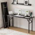 Frylr Small Folding Computer Desk – 55.1 Inch Portable Table for Craft and Study Lightweight Desk for Small Spaces Foldable Laptop Table Built-in AC/USB Outlets for Convenience Dark Oak
