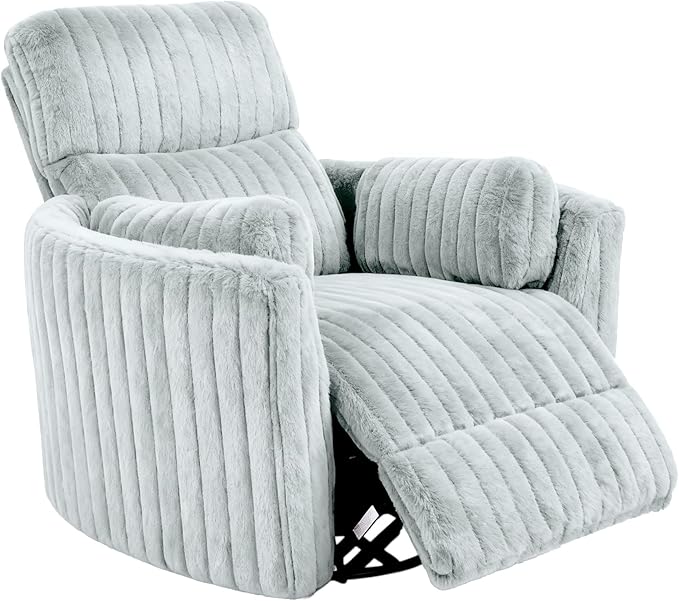 leovanni Power Swivel Rocker Recliner Chair Chenille Upholstered Nursery Glider Rocking Chair with 2 Pillows USB Ports Electric Nursing Reclining Chairs Bedroom Living Room Sky Blue