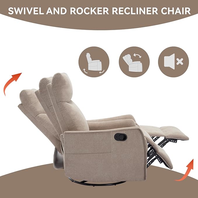 Power Lift Recliner Chair for ElderlyHeat Massage Manual Recliners Chair with RockerChair Recliners for Small SpacesPortable Chair Recliners for Living Room for AdultsEasy AssemblyKhaki