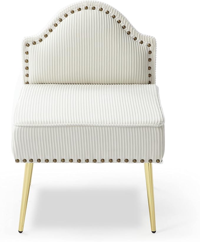 Modern Upholstered Pleated Velvet Accent Chair Tufted Dining Office Chairs Armless Slipper Chair Mid-Century Side Chair Single Luxury Sofa Chair with Golden Legs for Living Room Small SpaceBeige