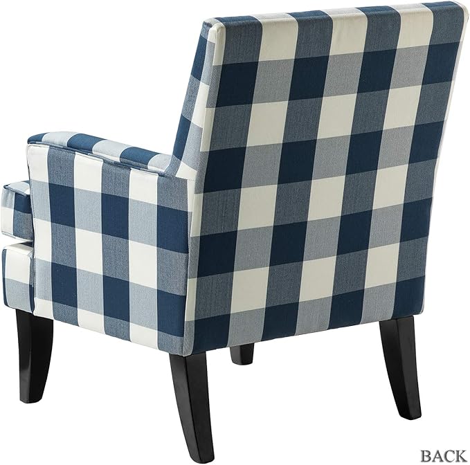 HULALA HOME Modern Accent Chairs Set of 2 Farmhouse High Back Buffalo Plaid Chairs with Wooden Legs &amp Nail Head Trim Comfy Upholstered Armchairs for Living Room/Bedroom (Buffalo Navy)