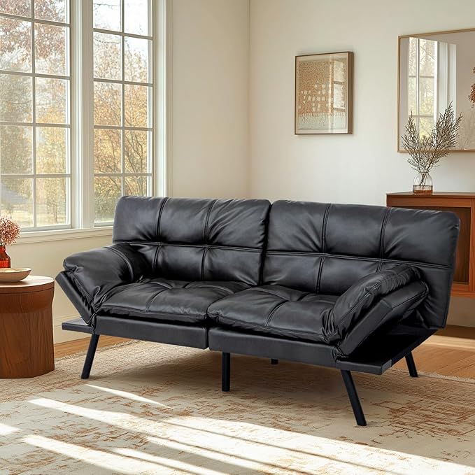 MUUEGM Futon Sofa Bed Convertible Futon Couch Bed Memory Foam Sofa SleeperAdjustable Armrest&ampBackrest Full Size Lounge Couch for Office Apartment Living RoomMatte Black