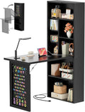Armocity Small Folding Desk with Outlets Convertible Writing Desk for Small Spaces/Home Office/Craft Room Multi-Function Desk Workstation with Blackboard Fold-Out Cabinet Table Black