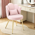 Petal Makeup Vanity Chair with Back Flower Chair Comfy No Wheels for Girls Women Makeup Chair with Golden Metal Legs &amp Lumbar Pillow for Living Room/Makeup Room/Bedroom/Home Office - Pink