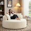 54-inch Oversized Round Chaise Longue Chair Indoor Modern Upholstered Corduroy Deep Seat Circle Cloud Chair Single Boneless Reading Chair for Living Room Bedroom Apartment Beige
