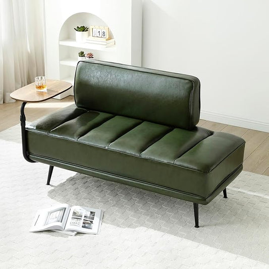 Small Modern Loveseat Couch Sofa Leather Upholstered 2-Seat Sofa Love Seat Furniture with 360-Degree Swivel Tray Black Metal Leg for Small Space Living Room Bedroom Apartment (Green)
