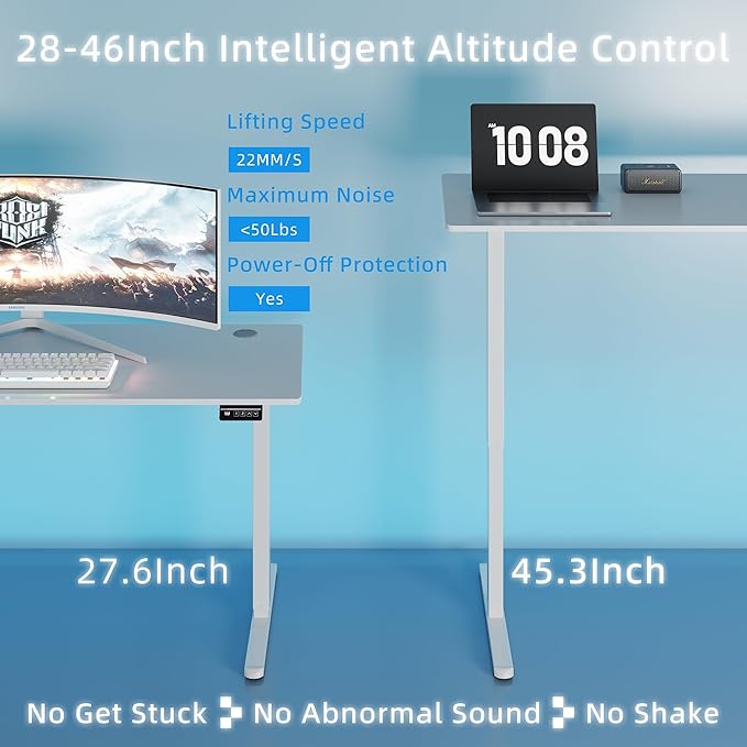 Shintenchi Standing Desk Height Adjustable Electric Sit Stand up Desk Ergonomic Rising Computer Table 40x24 Inch Modern Lift Gaming Desk Workstation for Home Office White