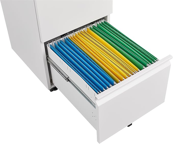2 Drawer File Cabinet with LockMetal Under Desk Rolling Filing Cabinet fits Letter/Legal/A4 Size for Home OfficeMobile Filing CabinetOne-piece Molded Handles360°Swivel WheelsAnti-dumping (White)