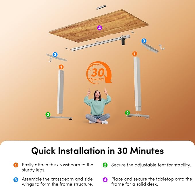 FEZIBO Standing Desk 63×28 Inches Electric Height Adjustable Sit Stand Up Computer Office Desk with Splice Board White Frame/Light Rustic TOP