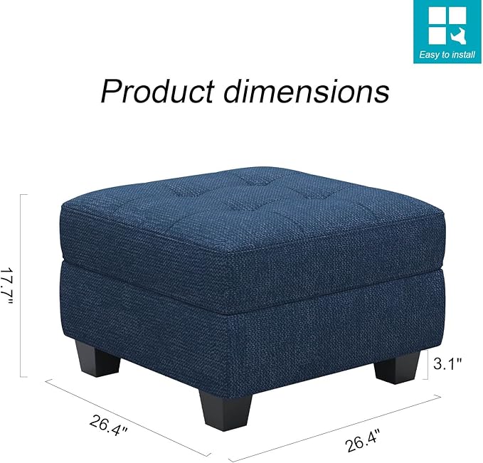 Belffin Ottoman Module with Storage for Modular Sofa Sectional Couch Cube Seat Square Storage Ottoman Footrest Modern Fabric Blue
