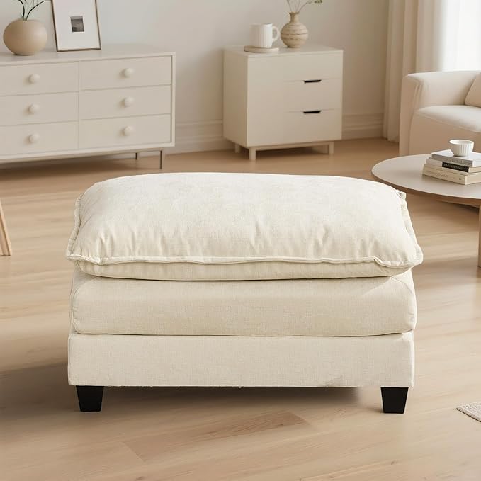 Chenille Upholstered Ottoman Footstool with Cushion for Sectional Sofa Couch 300lbs for Living RoomApartmentHome Theater(Beige)